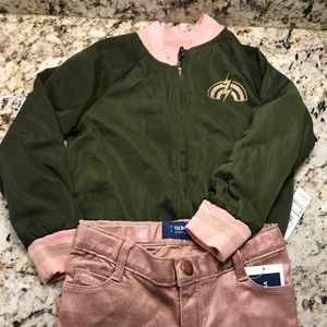 Shimmer Pink Pants & Olive and Pink Bomber Jacket